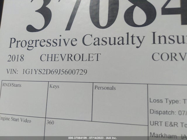 2018 Chevrolet Corvette, VIN: 1G1YS2D69J5600729