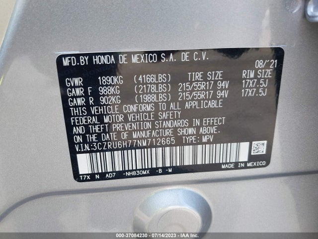 Honda Hr-v Ex-l 2022 3CZRU6H77NM712665 Image 16