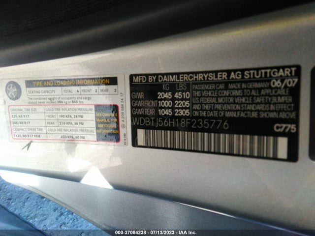 2008 MERCEDES-BENZ CLK-CLASS 3.5L VIN: WDBTJ56H18F235776