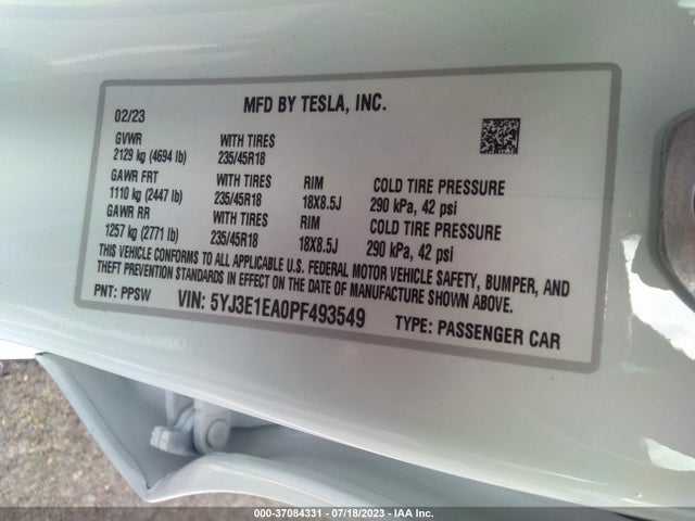 2023 Tesla 3, VIN: 5YJ3E1EA0PF493549