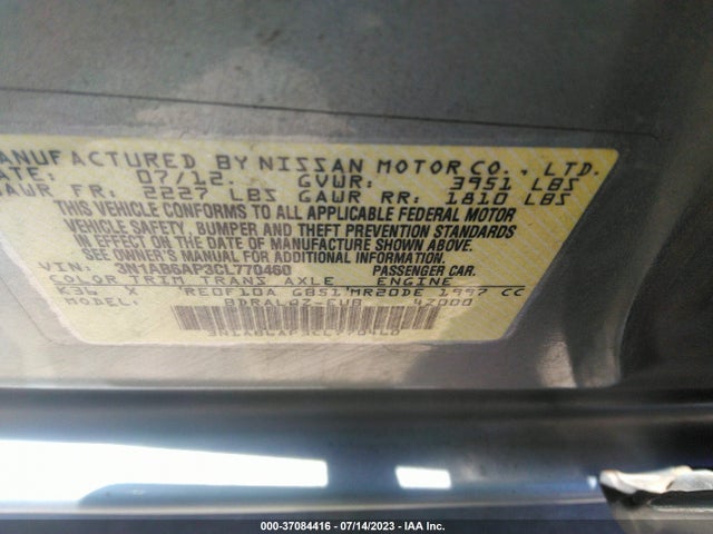 2012 NISSAN SENTRA 2.0 VIN: 3N1AB6AP3CL770460