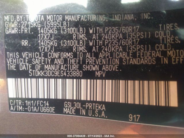 5TDKK3DC9ES433880 Toyota SIENNA LE