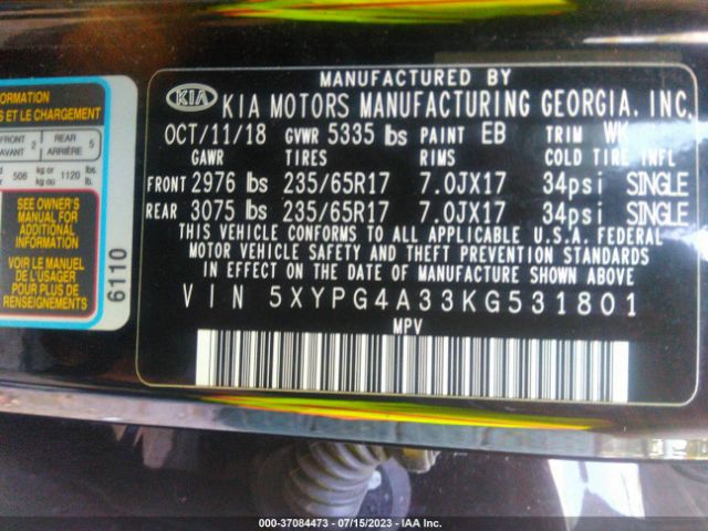 5XYPG4A33KG531801 KIA SORENTO L