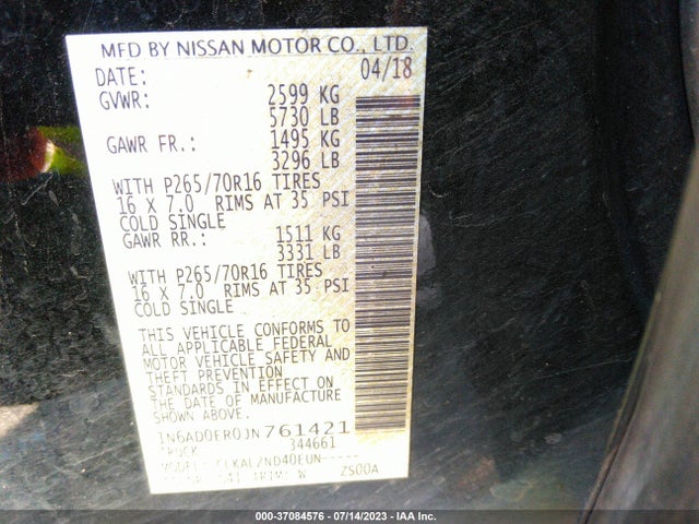Nissan Frontier Sv V6 2018 1N6AD0ER0JN761421 Image 15