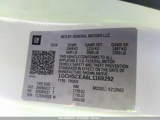 37084579 :رقم المزاد ، 1GCHSCEA6L1169292 vin ، 2020 Chevrolet Colorado 2wd Lt مزاد بيع