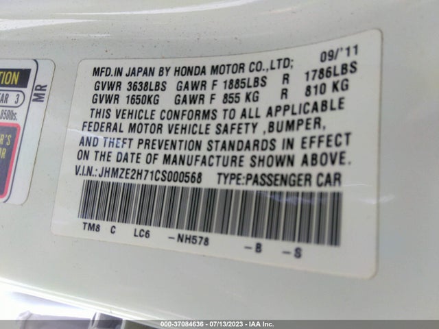 2012 HONDA INSIGHT EX VIN: JHMZE2H71CS000568