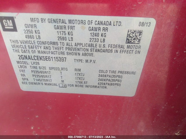 Chevrolet EQUINOX LT 2014 2GNALCEK5E6115397 Image 10
