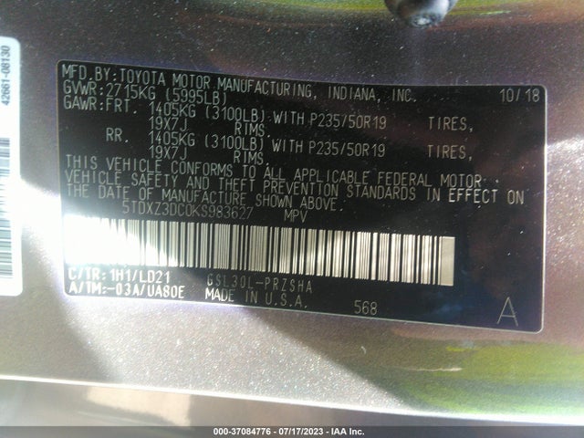 Toyota SIENNA SE 2019 5TDXZ3DC0KS983627 Image 15