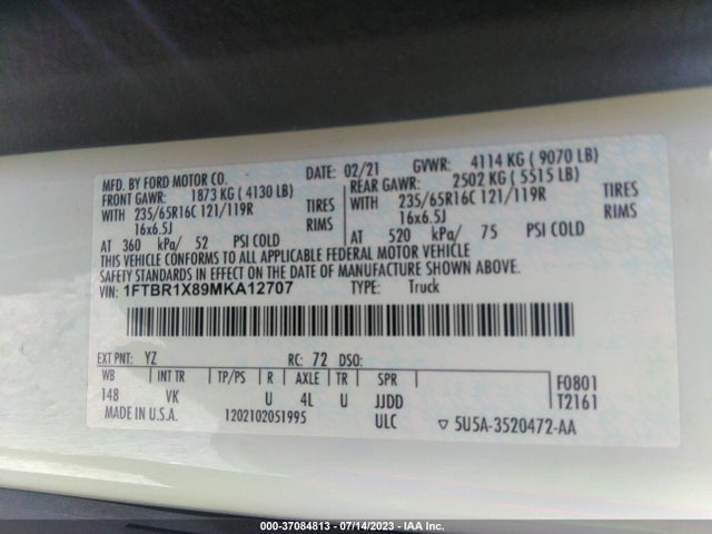 Ford TRANSIT CARGO VAN 2021 1FTBR1X89MKA12707 Image 15