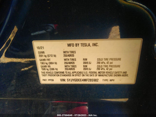 5YJYGDEE4MF285982 Tesla Model Y Long Range