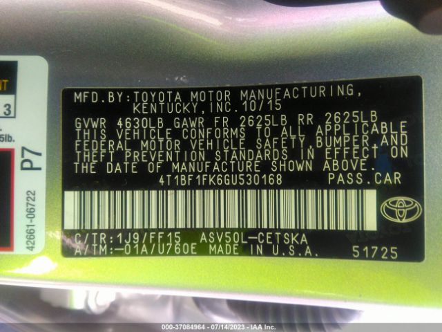 4T1BF1FK6GU530168 Toyota Camry Xle/se/le/xse