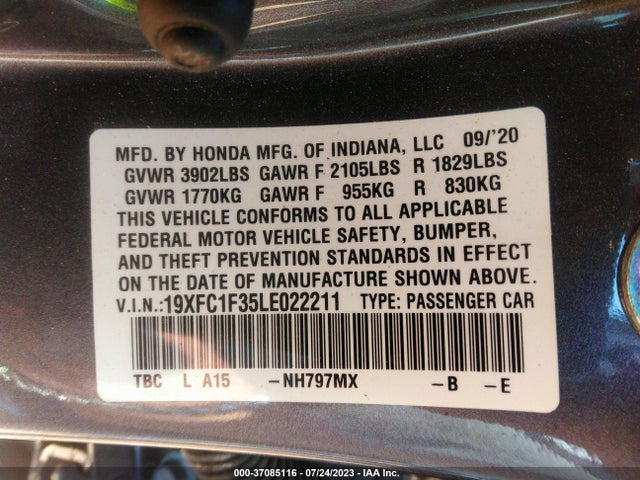 Honda Civic Sedan Ex 2020 19XFC1F35LE022211 Image 9