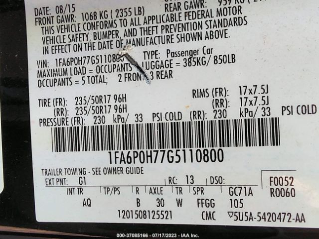 1FA6P0H77G5110800 Ford FUSION SE
