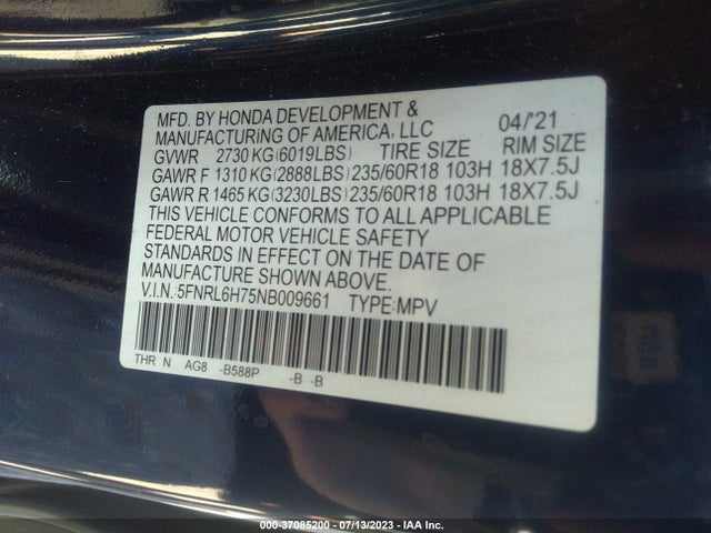 Honda Odyssey Ex-l 2022 5FNRL6H75NB009661 Image 15