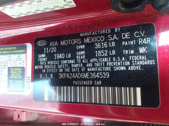 3KPA24AD6ME364539 KIA RIO S