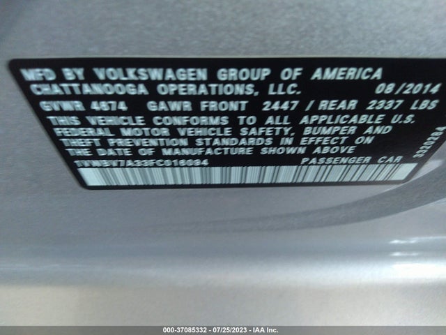 1VWBV7A33FC016094 Volkswagen Passat 2.0l Tdi Se W/sunroof