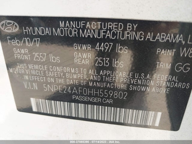 2017 HYUNDAI SONATA SE VIN: 5NPE24AF0HH559802