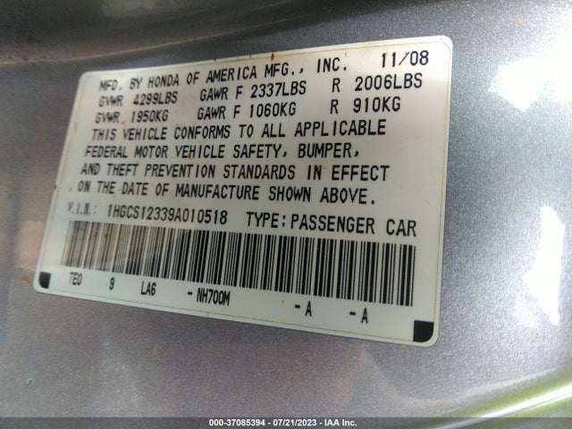 2009 HONDA ACCORD CPE LX-S VIN: 1HGCS12339A010518