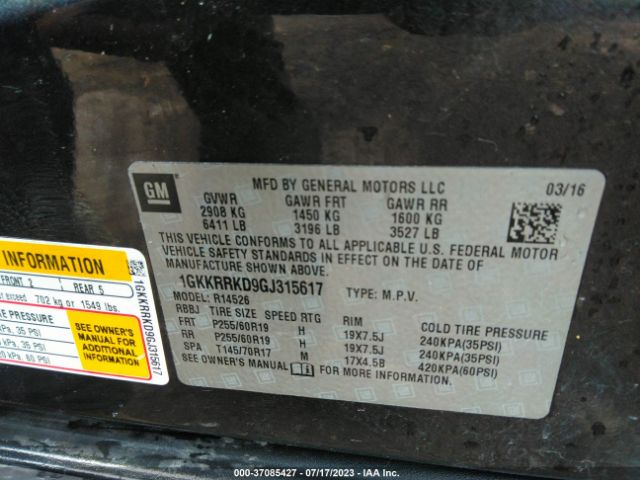1GKKRRKD9GJ315617 GMC ACADIA SLT