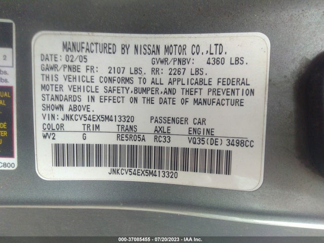 2005 INFINITI G35 COUPE VIN: JNKCV54EX5M413320