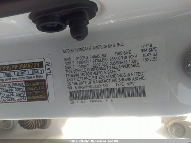 Honda CR-V EX 2018 5J6RW1H50JL001588 Image 9