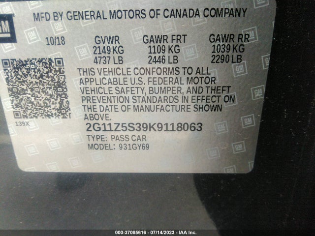 Chevrolet IMPALA LT 2019 2G11Z5S39K9118063 Image 9