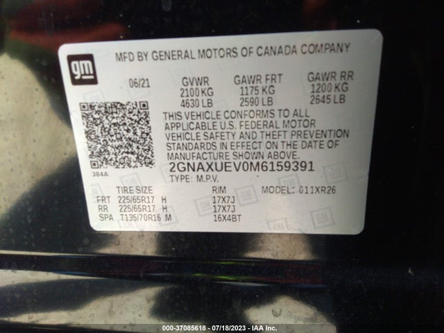 Chevrolet Equinox Awd Lt 2021 2GNAXUEV0M6159391 Image 9