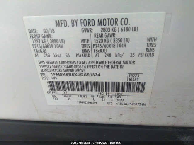 Ford Explorer Base 2018 1FM5K8B8XJGA91834 Image 15