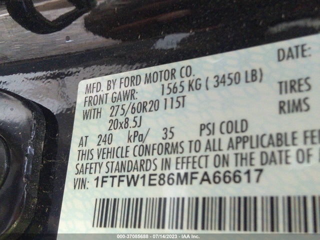 2021 FORD F-150 XL/XLT/LARIAT VIN: 1FTFW1E86MFA66617