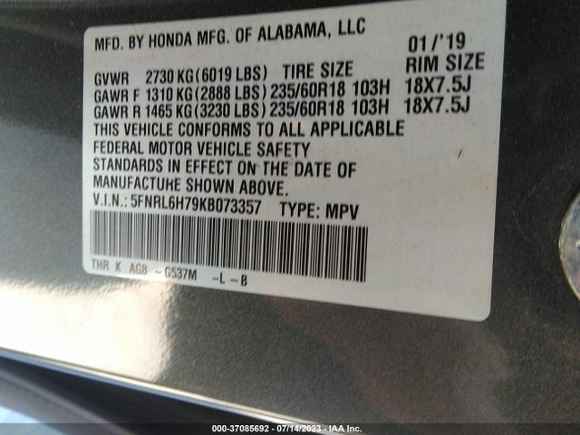 Honda Odyssey Ex-l 2019 5FNRL6H79KB073357 Image 16