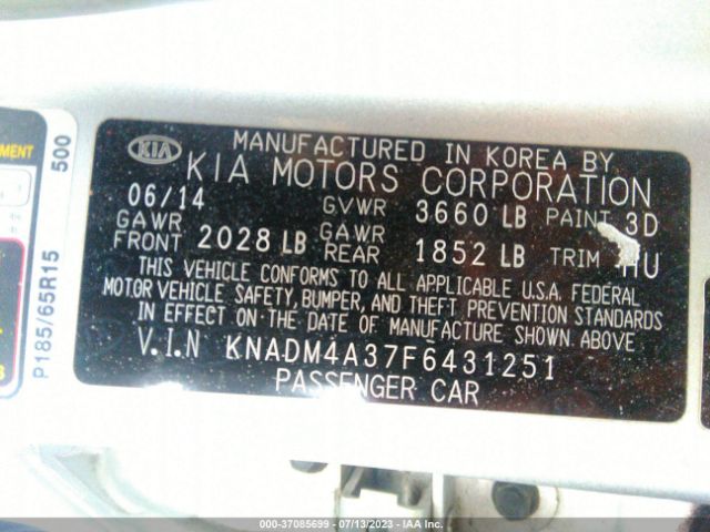 KNADM4A37F6431251 KIA RIO LX