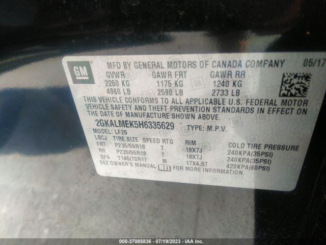 2GKALMEK5H6335629 GMC Terrain Sle