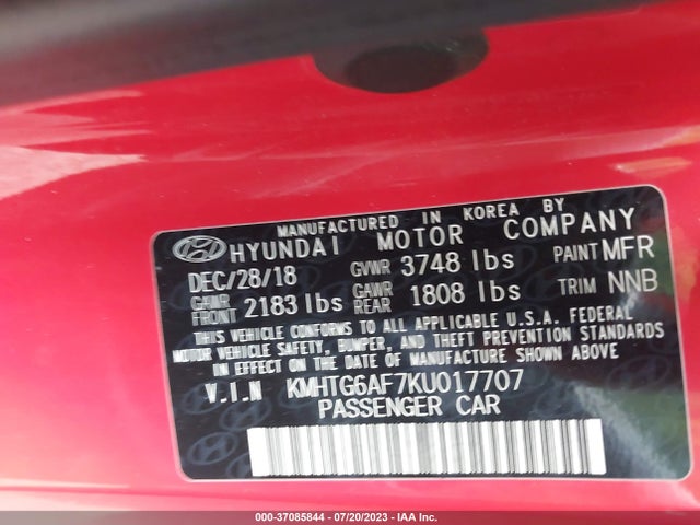 Hyundai Veloster 2.0 2019 KMHTG6AF7KU017707 Image 9