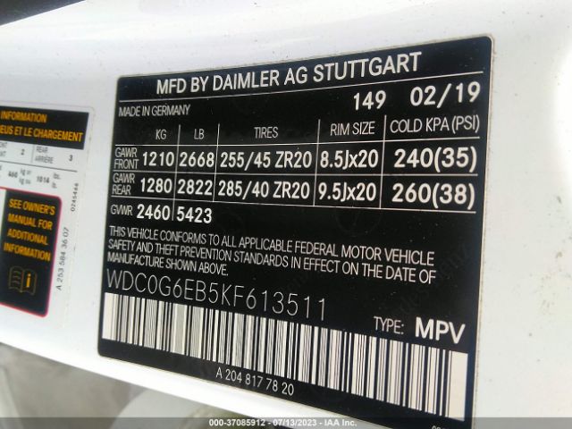 WDC0G6EB5KF613511 Mercedes-Benz Glc Amg Glc 43