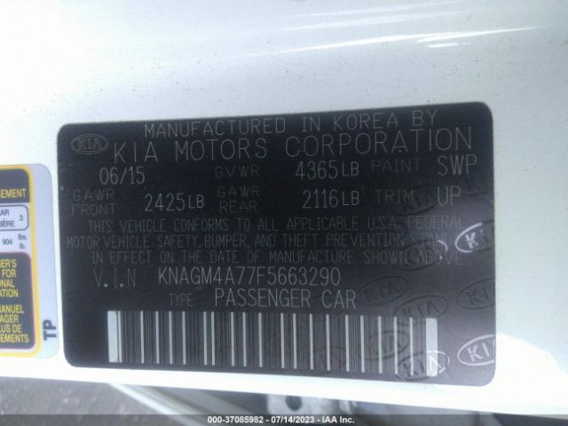 KNAGM4A77F5663290 KIA Optima Lx