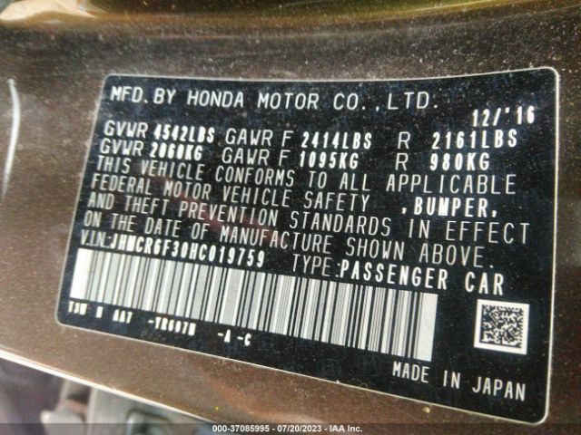 JHMCR6F30HC019759 Honda ACCORD HYBRID
