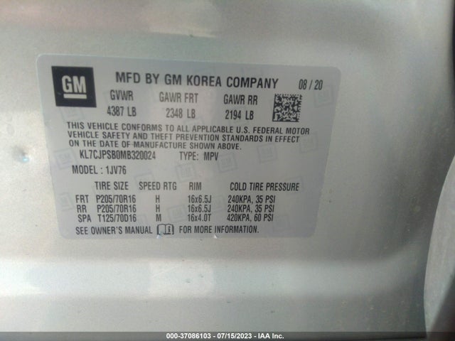 Chevrolet Trax Lt 2021 KL7CJPSB0MB320024 Image 9