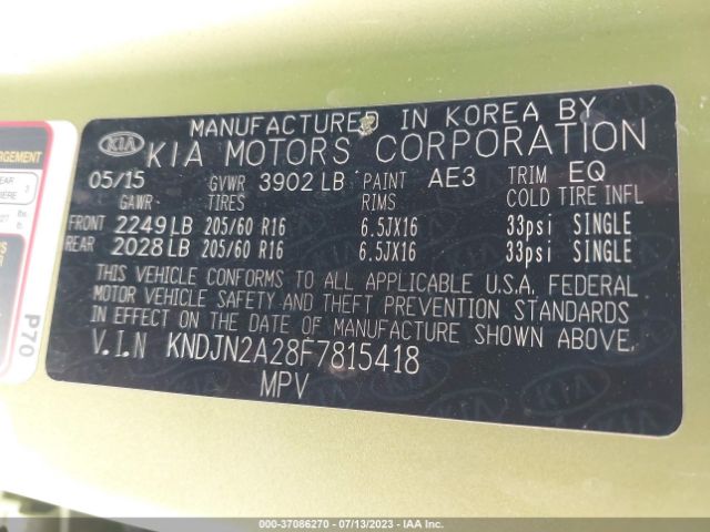 KNDJN2A28F7815418 KIA Soul Base