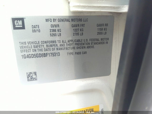 2011 BUICK LACROSSE CXL VIN: 1G4GD5GD8BF179313