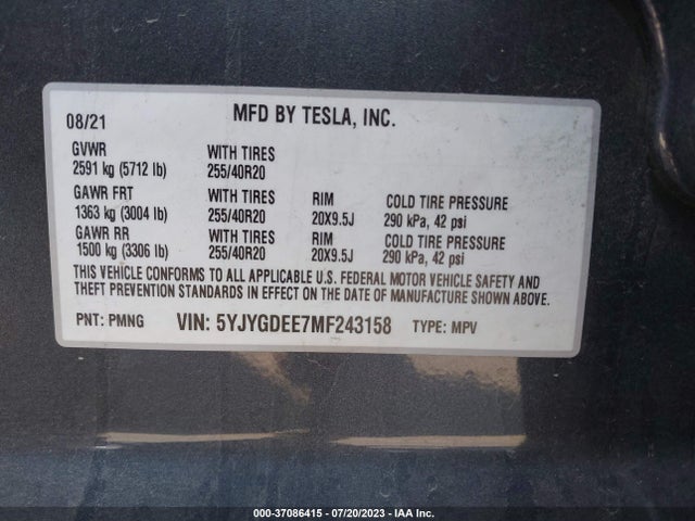 Tesla Model Y Long Range 2021 5YJYGDEE7MF243158 Image 17