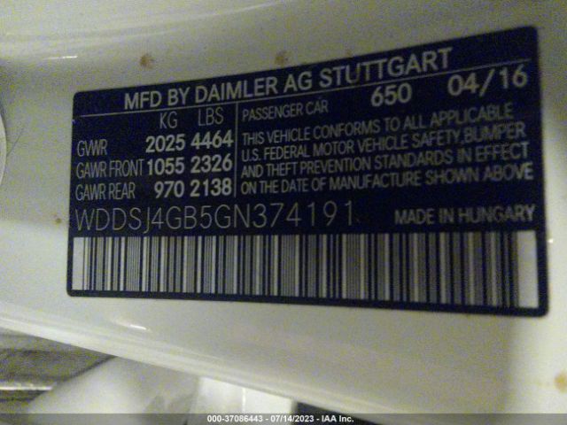 WDDSJ4GB5GN374191 Mercedes-Benz Cla Cla 250