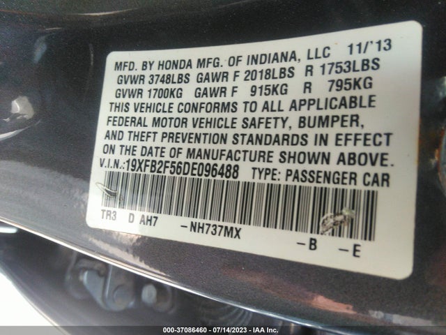 2013 HONDA CIVIC SDN LX VIN: 19XFB2F56DE096488