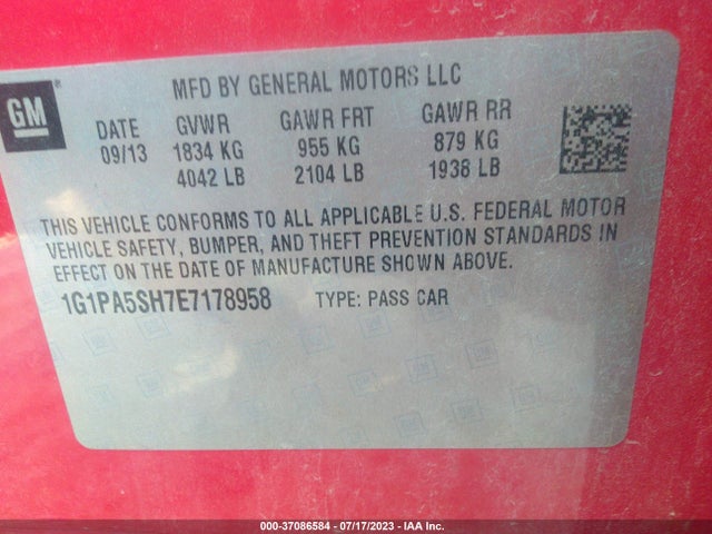 Chevrolet CRUZE LS 2014 1G1PA5SH7E7178958 Image 10