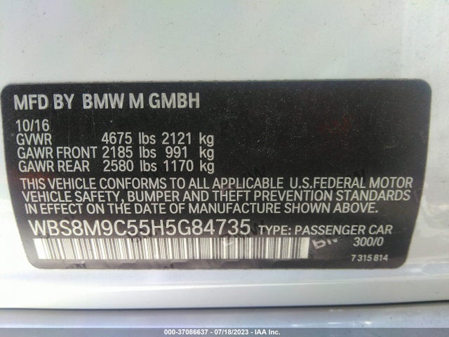 2017 BMW M3, VIN: WBS8M9C55H5G84735