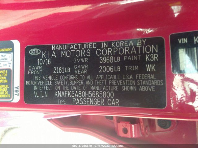 KNAFK5A80H5685800 KIA Forte5 Lx