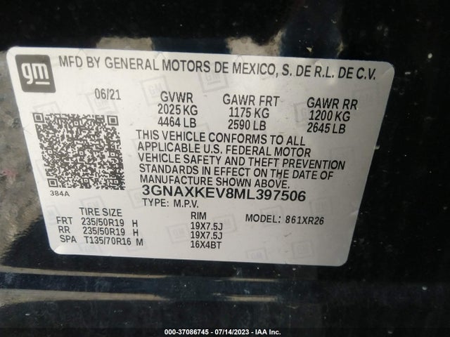 Chevrolet EQUINOX LT 2021 3GNAXKEV8ML397506 Image 9