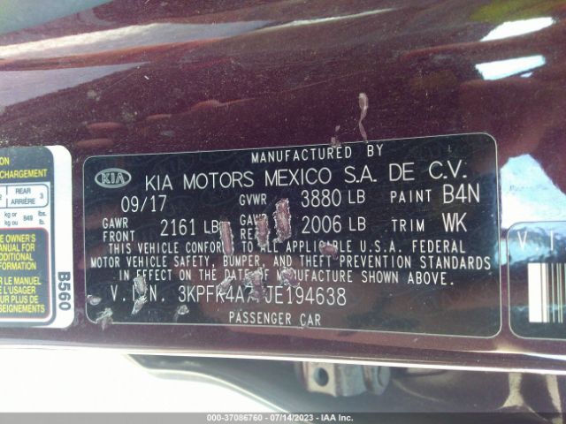 3KPFK4A77JE194638 KIA FORTE LX