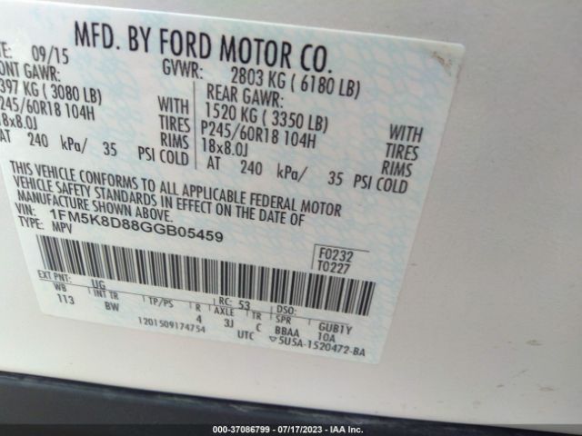 1FM5K8D88GGB05459 Ford EXPLORER XLT