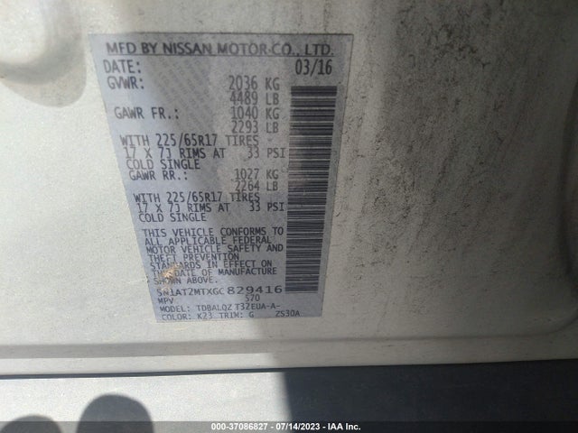 Nissan ROGUE SV 2016 5N1AT2MTXGC829416 Image 9