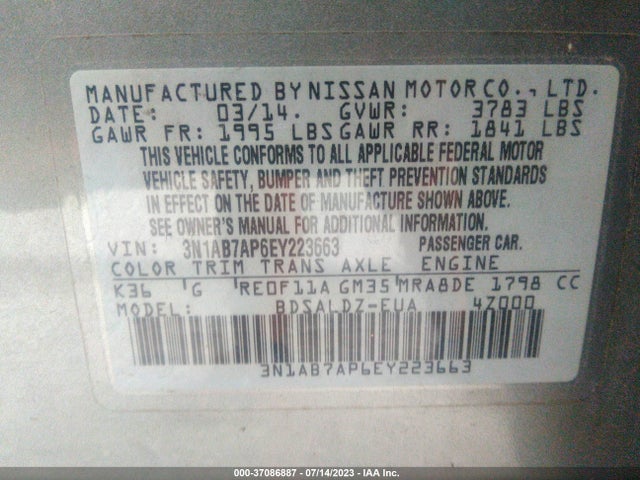 Nissan SENTRA SV 2014 3N1AB7AP6EY223663 Image 9